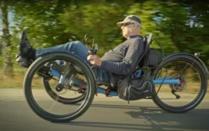 easy rider on an off-road recumbent electric trike