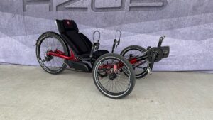 Comfortable full suspension recumbent tricycle with e-assist