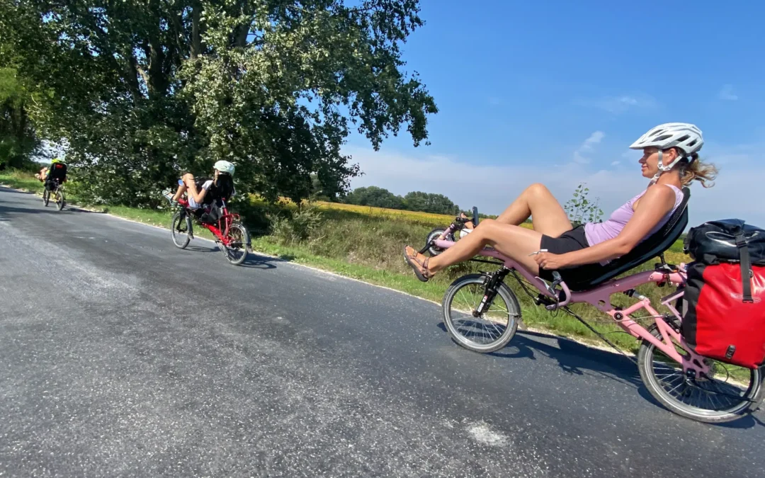 family touring on four recumbent bikes