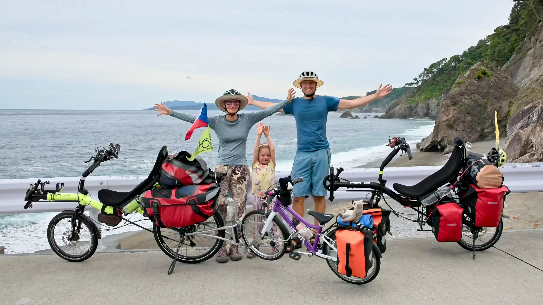 Karel Triska and his Family touring Japan on recumbent bikes