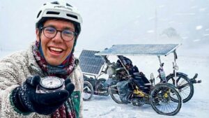 winter expedition on a solar powered AZUB Ti-FLY X recumbent trike