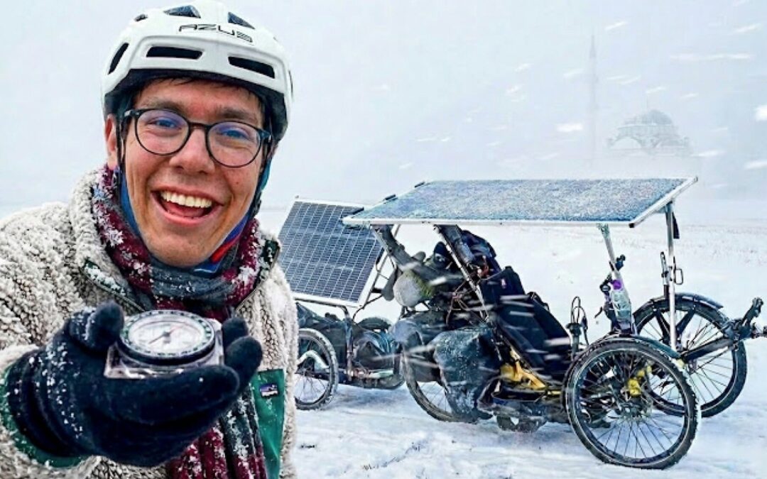 winter expedition on a solar powered AZUB Ti-FLY X recumbent trike