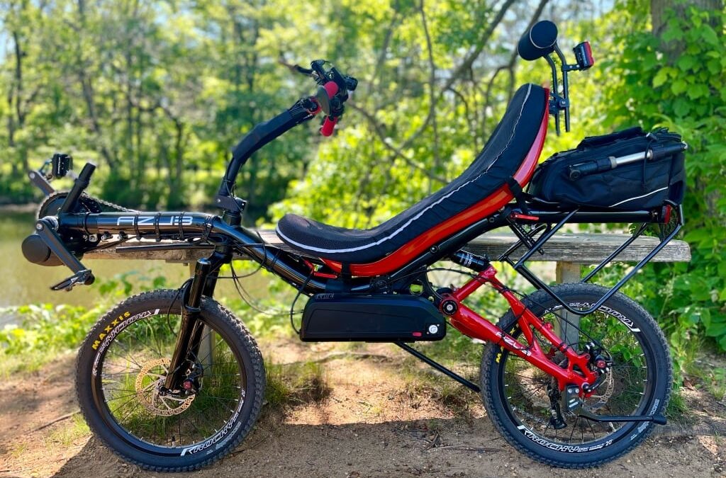 AZUB MINI coverted to electric recumbent bike for off-road riding