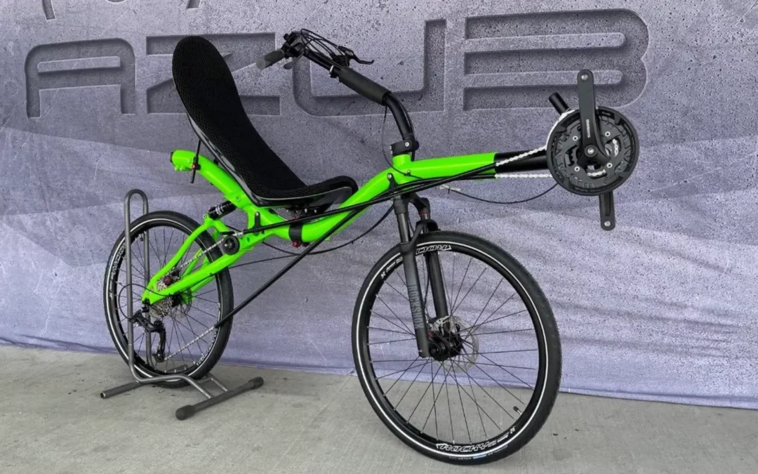 recumbent bikes and trikes displayed at the Cycle-Con 2023 – 2